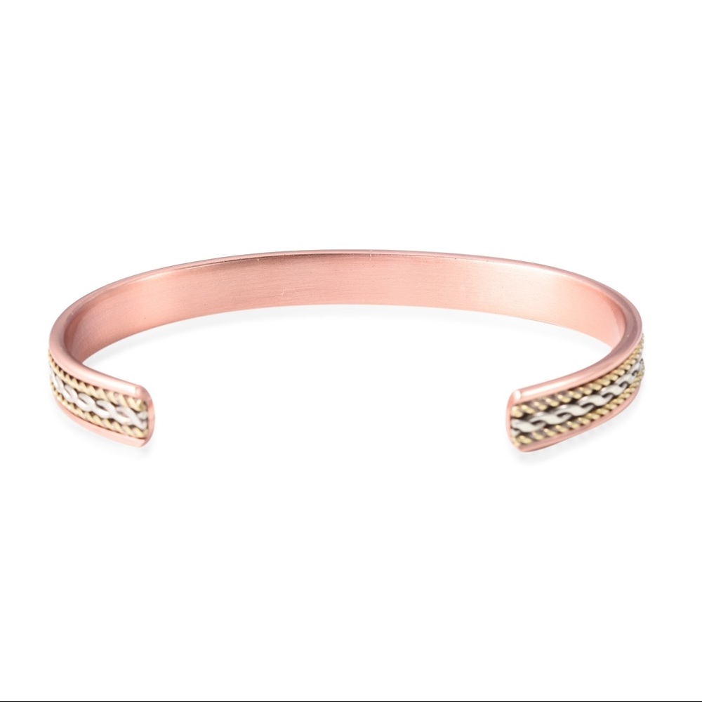 Rose Gold, and Silver Tone Rope Cuff Copper Magnetic Bracelet - Picture 3 of 5